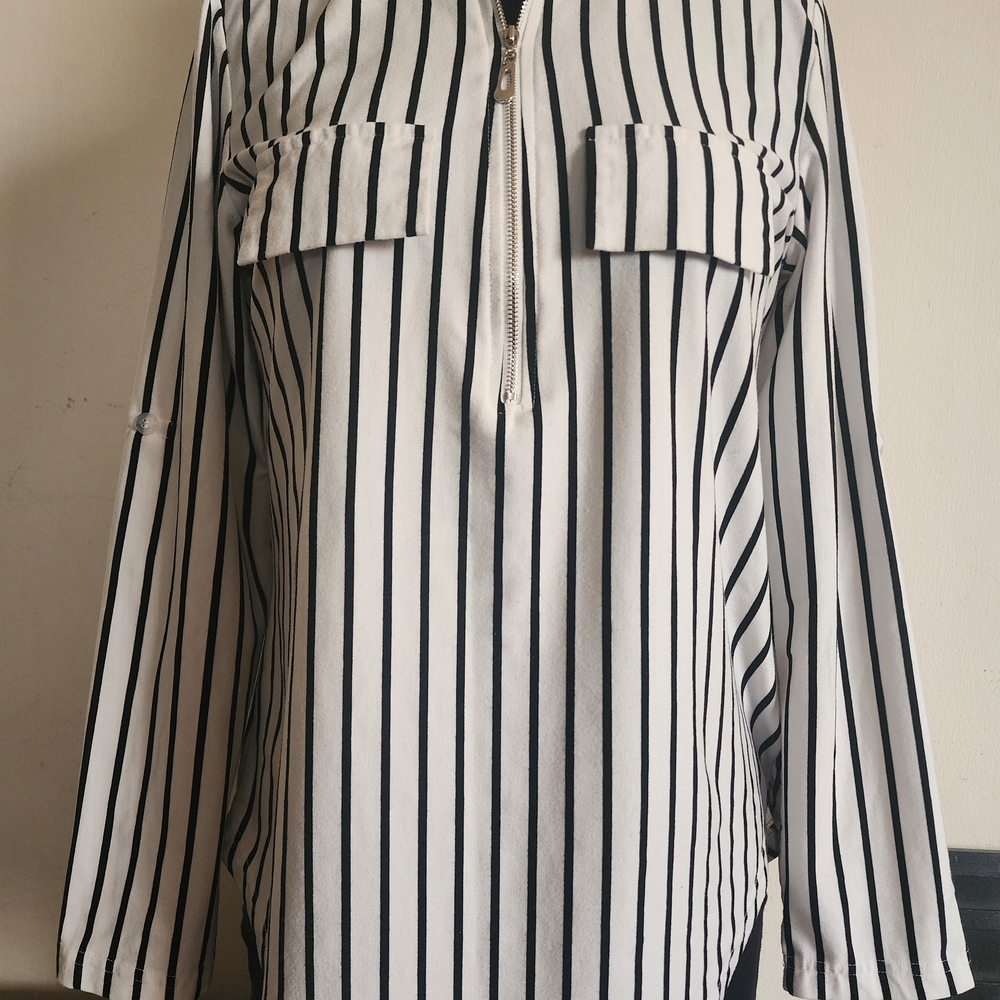 Elegant Black and White Striped Women's Blouse